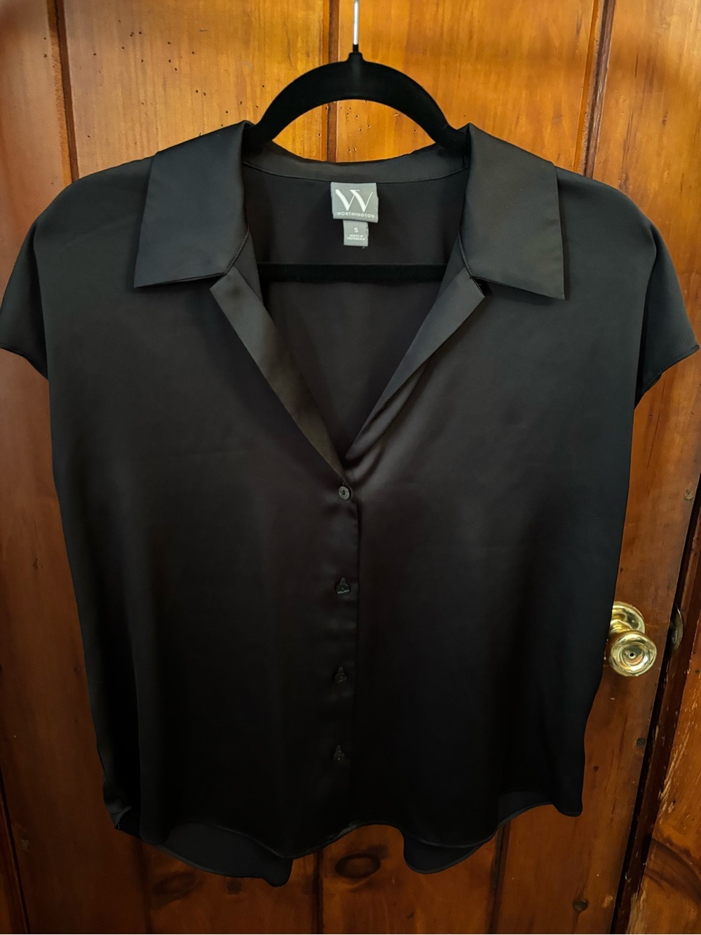 Worthington Black Short Sleeve Button-Front Blouse